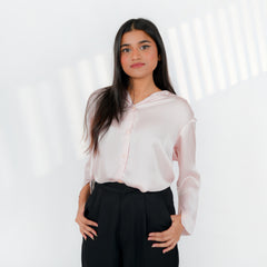 Petal Pink Silk Charm Button-Down Top