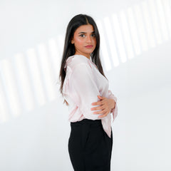 Petal Pink Silk Charm Button-Down Top