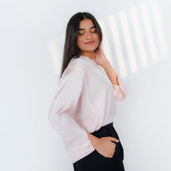 Petal Pink Silk Charm Button-Down Top