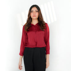 Maroon Silk Button-Down Top