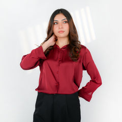 Maroon Silk Button-Down Top