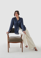 Maritime blue silk shirt