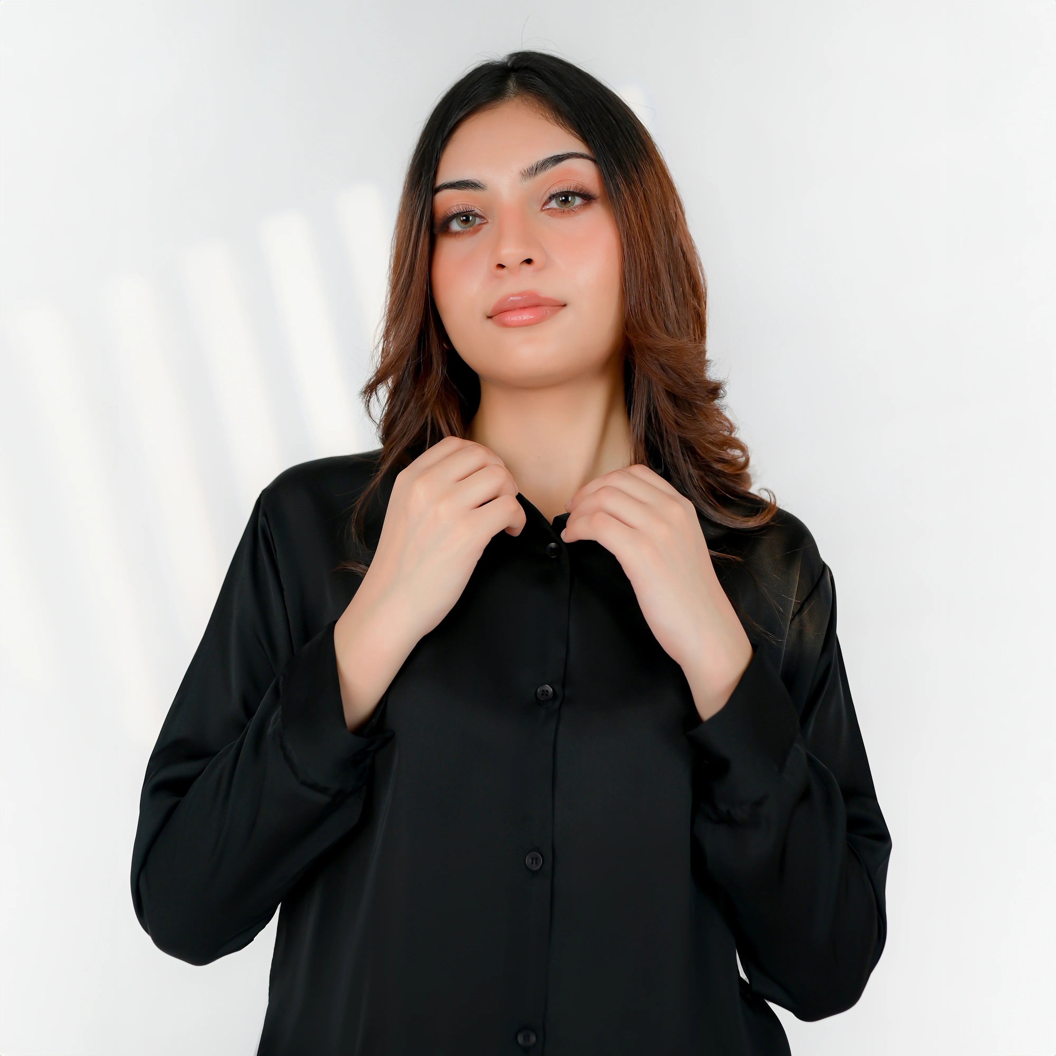 Black Silk Button-Down Top