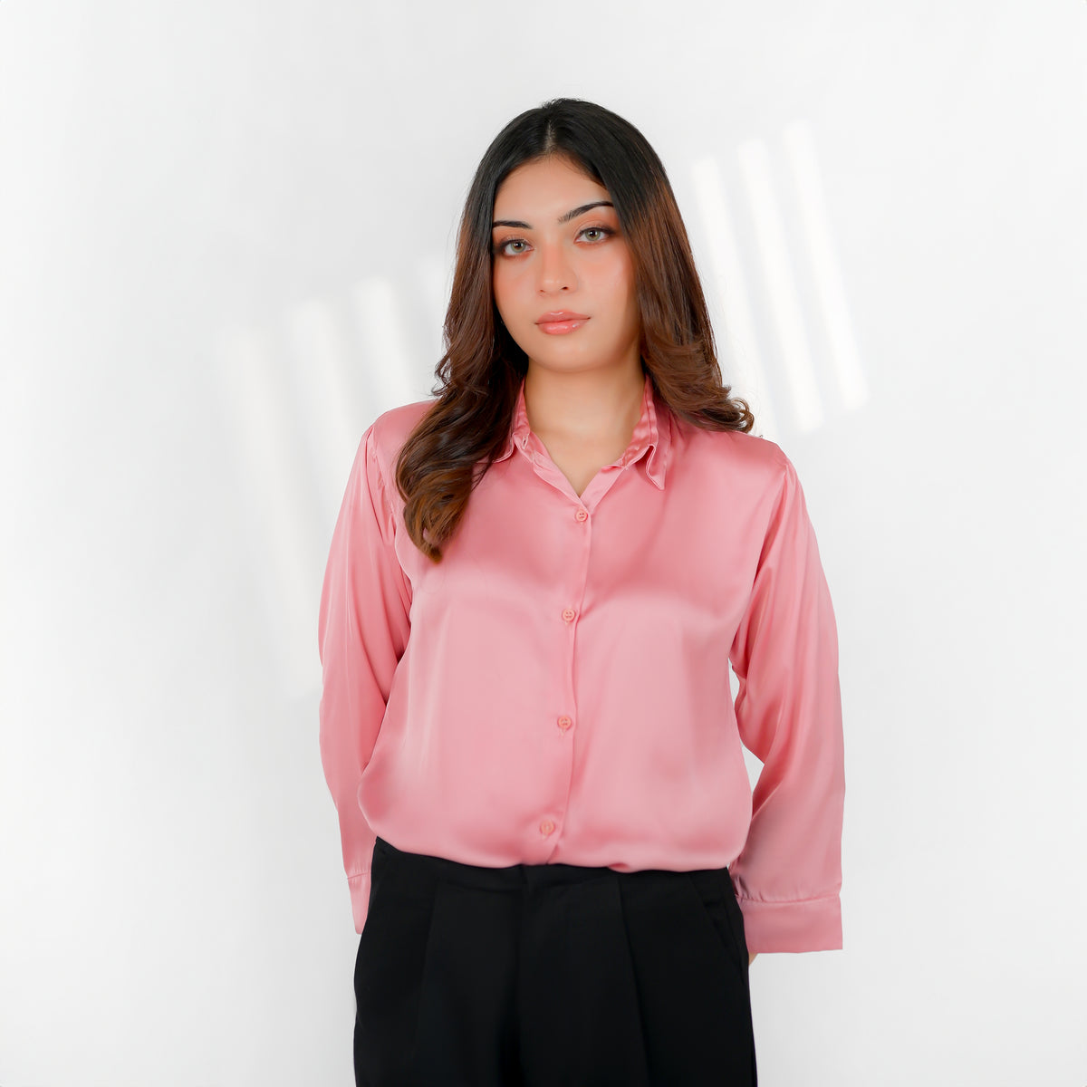 Pink Rose Silk Button-Down Top