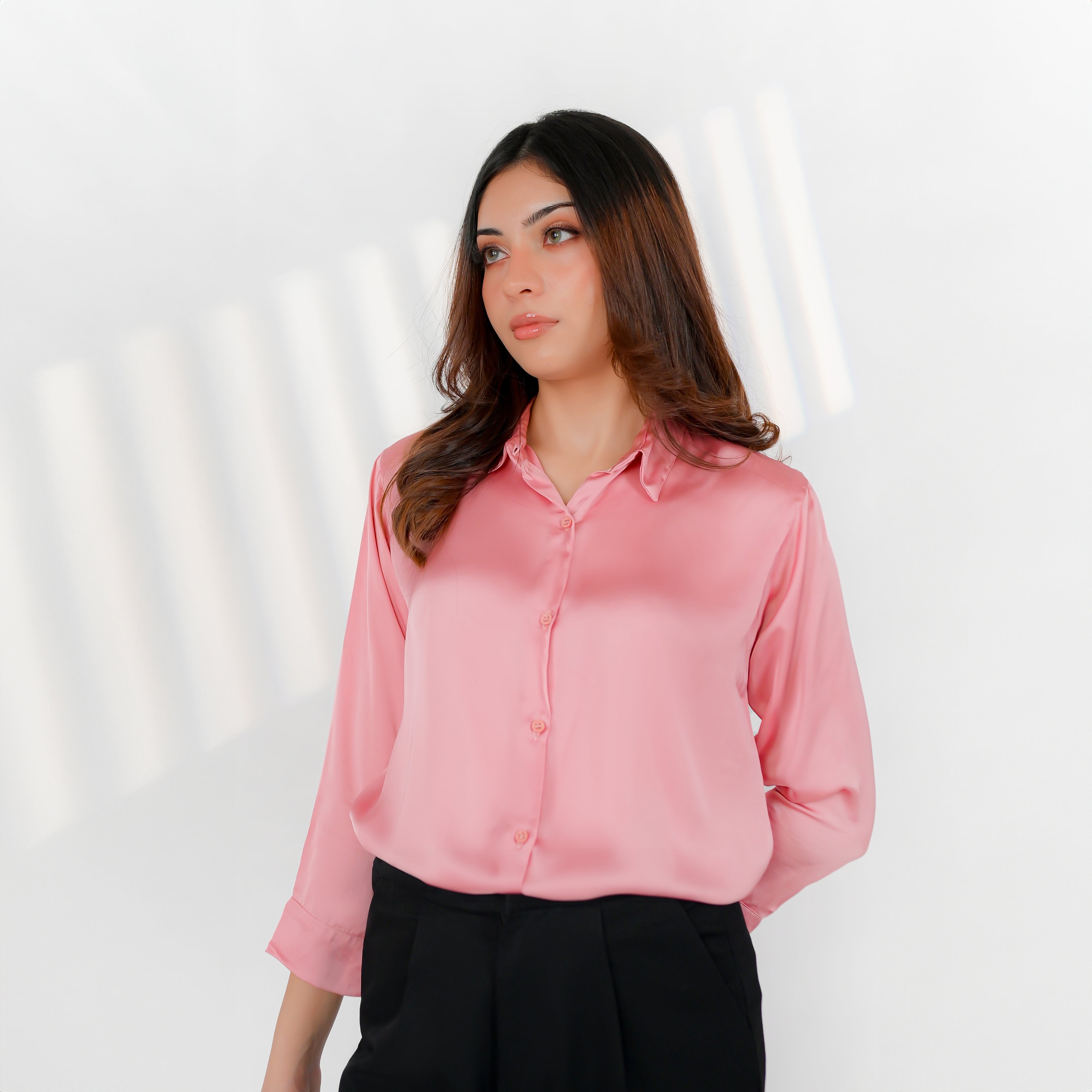 Pink Rose Silk Button-Down Top