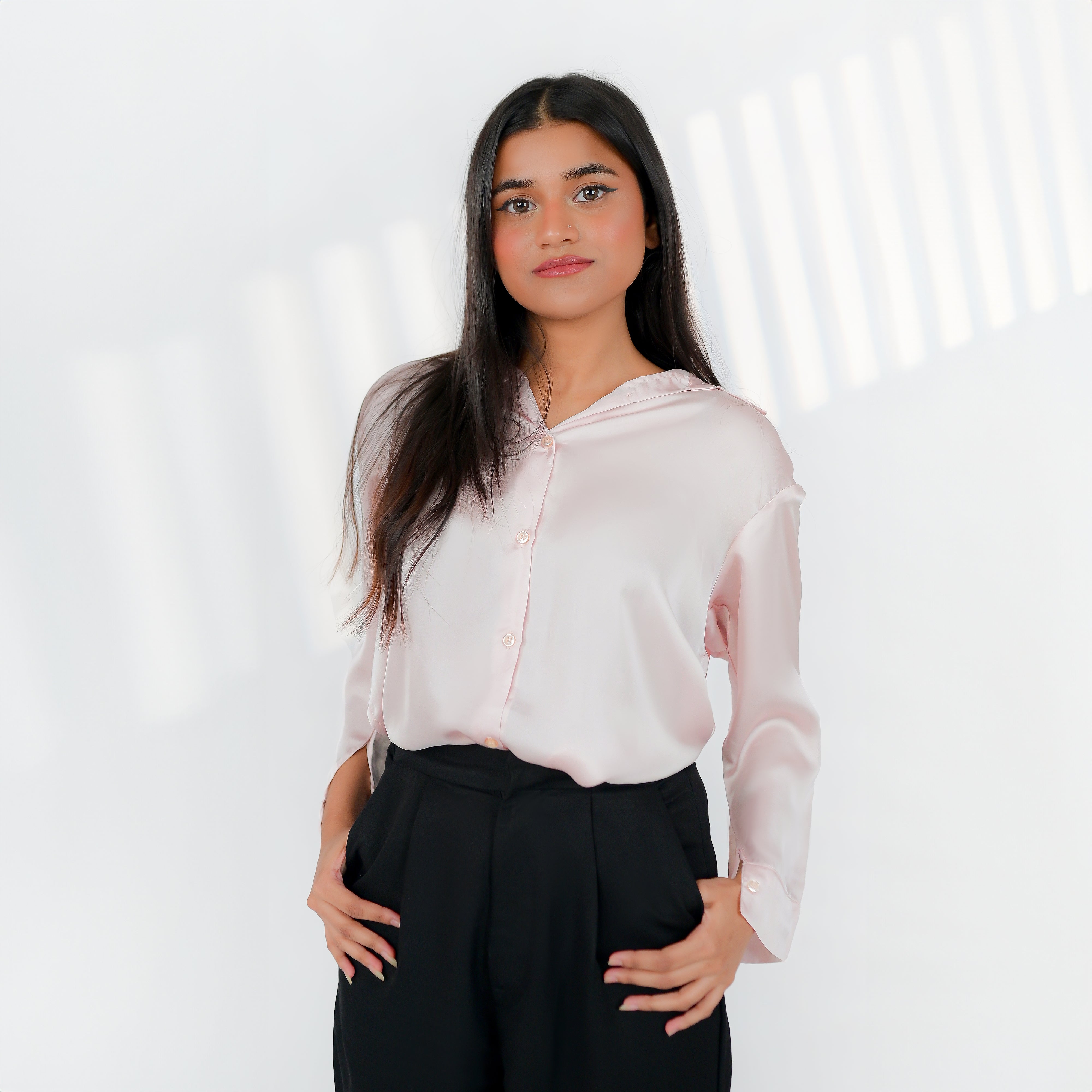 Petal Pink Silk Charm Button-Down Top