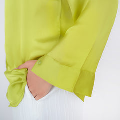 Green Winged Silk Button-Down Top
