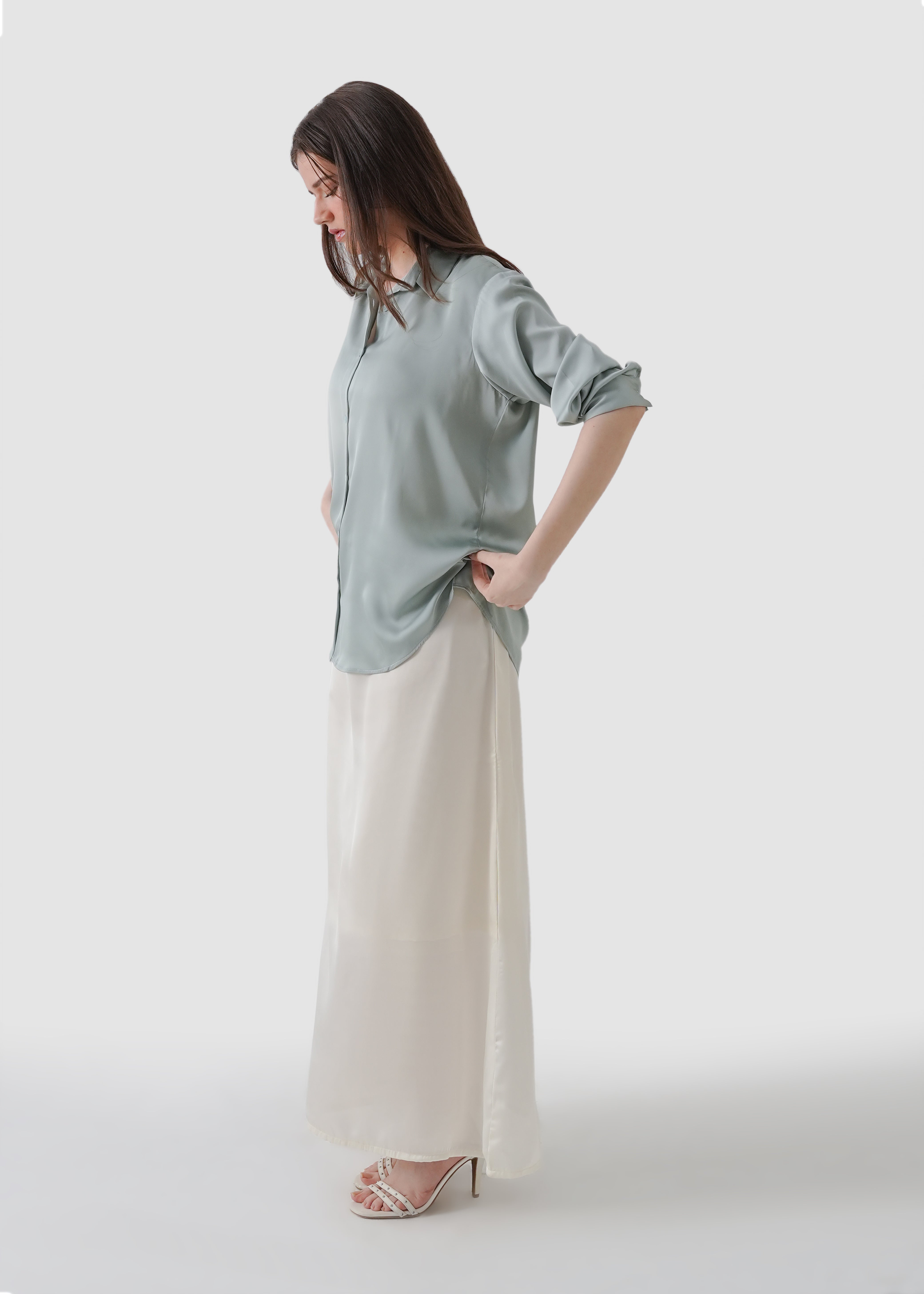 Laurel green silk shirt