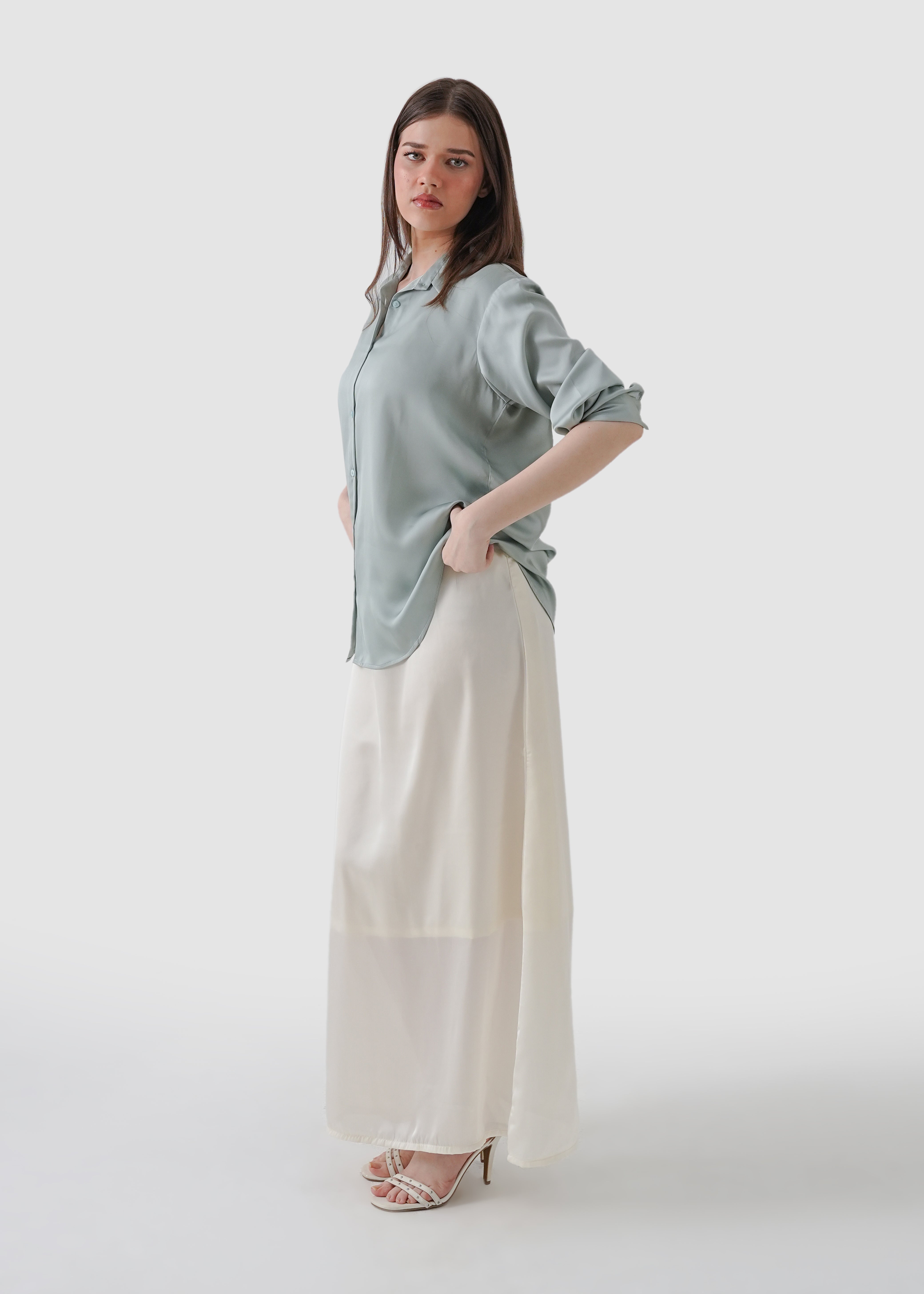 Laurel green silk shirt