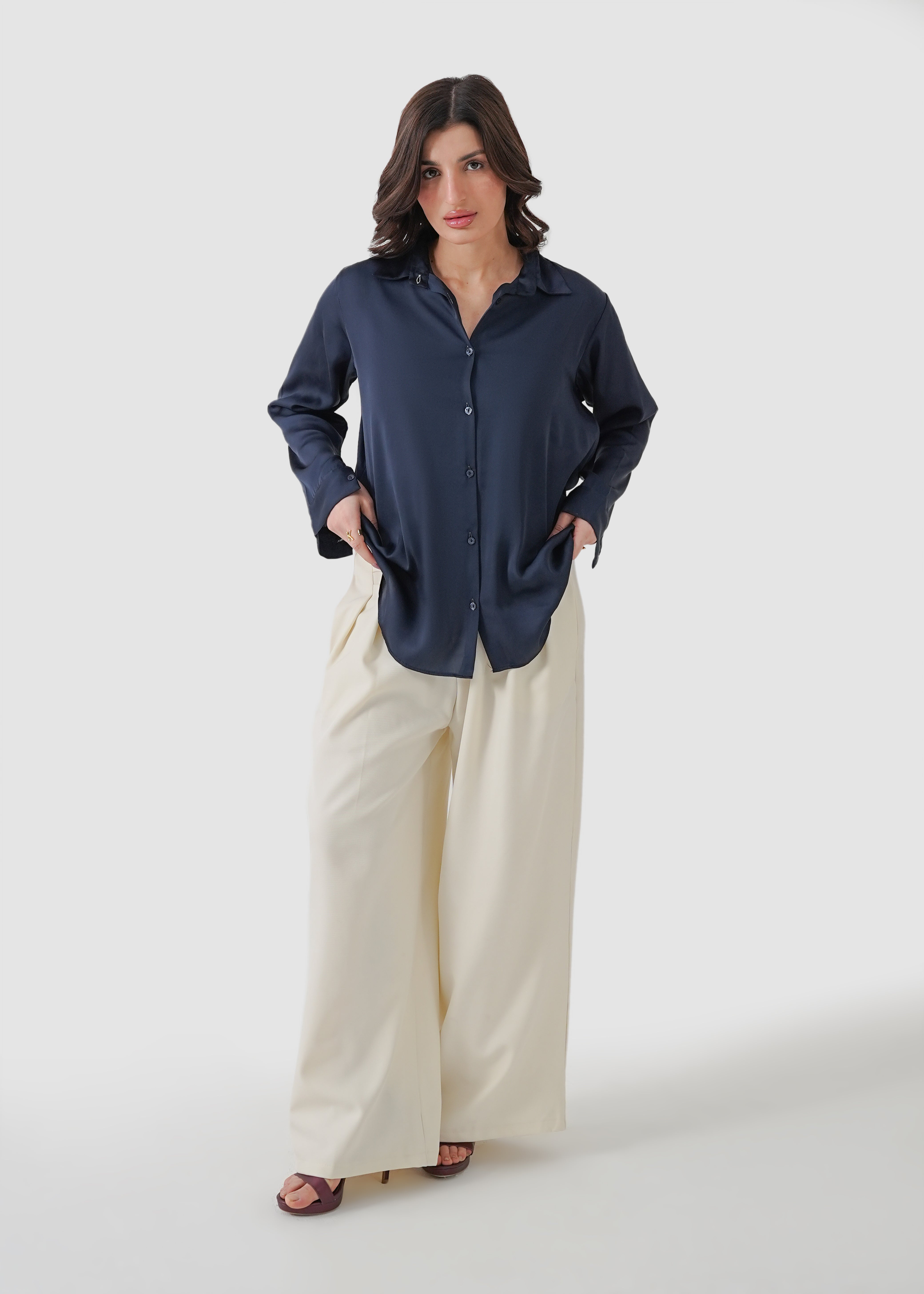 Maritime blue silk shirt