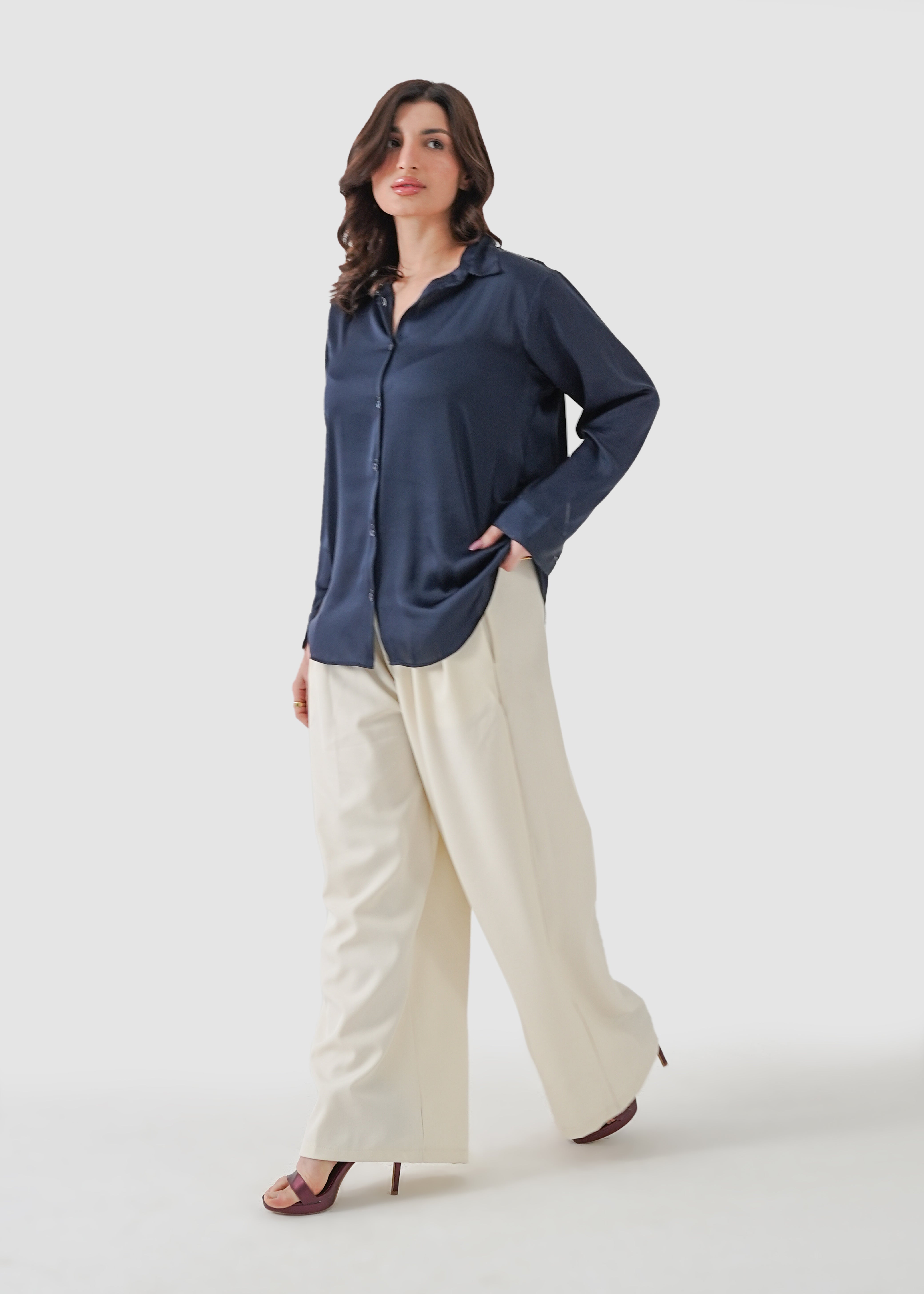 Maritime blue silk shirt