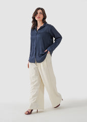 Maritime blue silk shirt