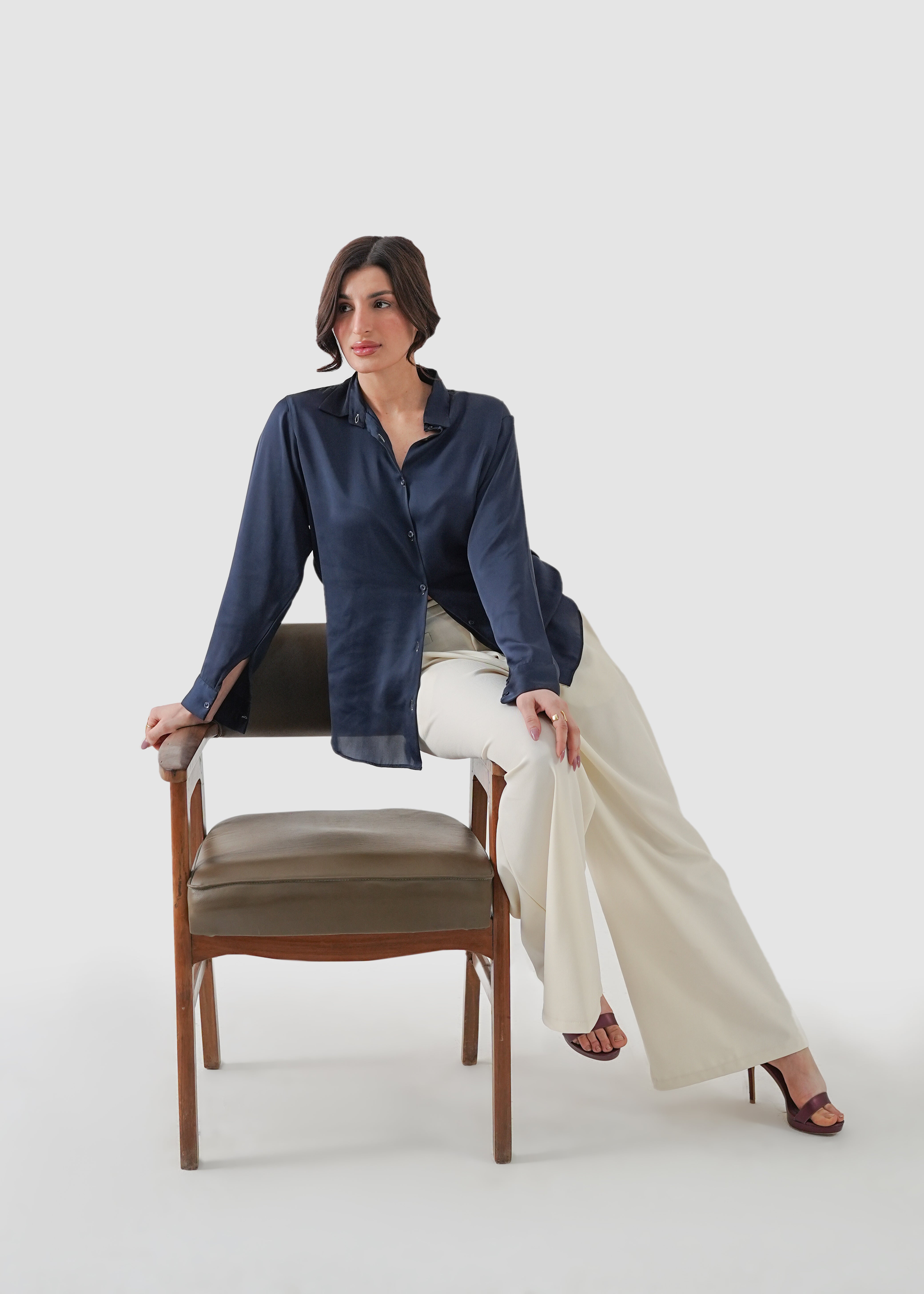 Maritime blue silk shirt